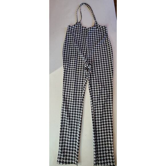 Black & White Houndstooth Stretch Overall Suspender Pants Shein Women's 6 M 2554 - Picture 2 of 12